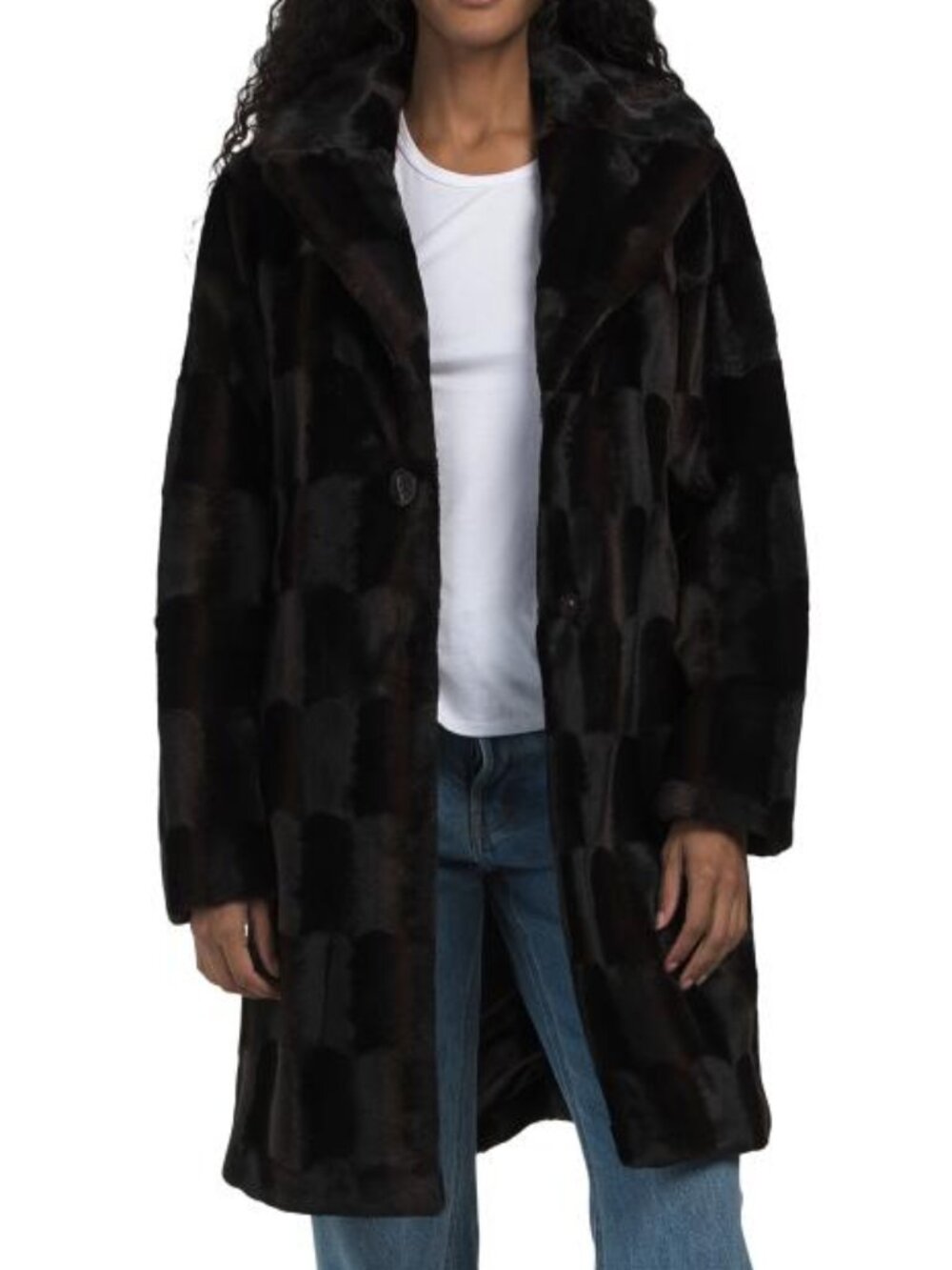 VIA SPIGA Checker Board Faux Fur Longline Coat